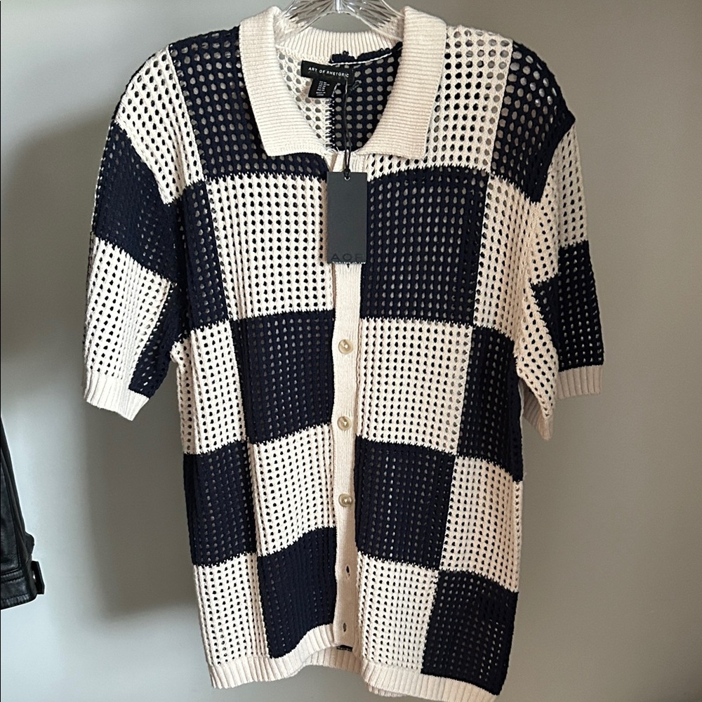 Men's Casual Knit Checkered Shirt - Navy and Cream art of rhetoric